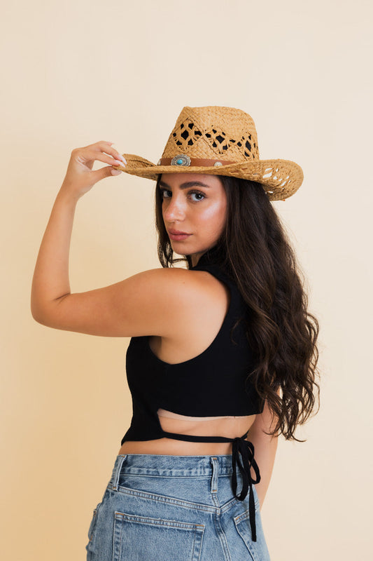 Soul Flow Apparel | Boho Western Girl Woven Raffia Cowboy Hat