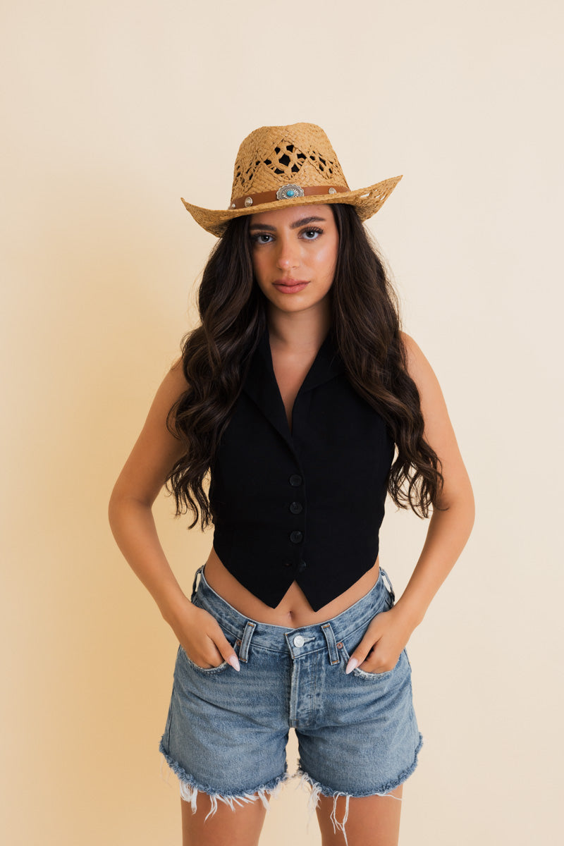 Soul Flow Apparel | Boho Western Girl Woven Raffia Cowboy Hat