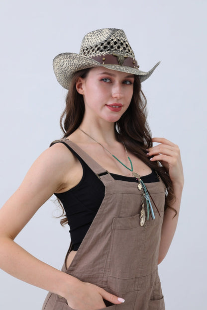 Edgy Ink-Western Hat – Bull Skull Band & Artistic Flair🤠🔥 Leto Collection