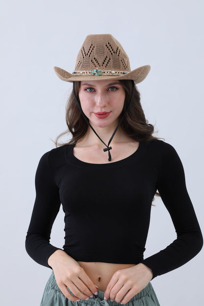 Turquoise Statement Cowboy Hat – Bold Cutout Artistry🌵✨ Leto Collection