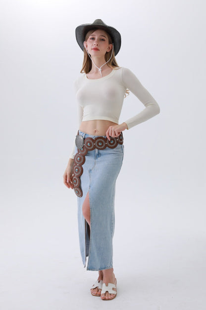 Turquoise Disc Western Belt – Handcrafted Desert Stone Detail💎 Leto Collection