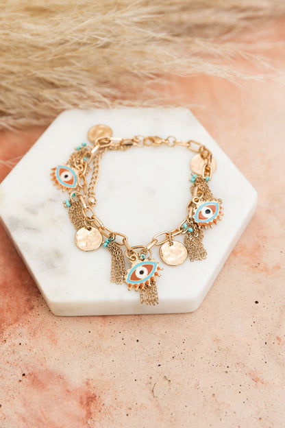 Golden Gaze Eyelet Charm Bracelet-Soul Flow Apparel