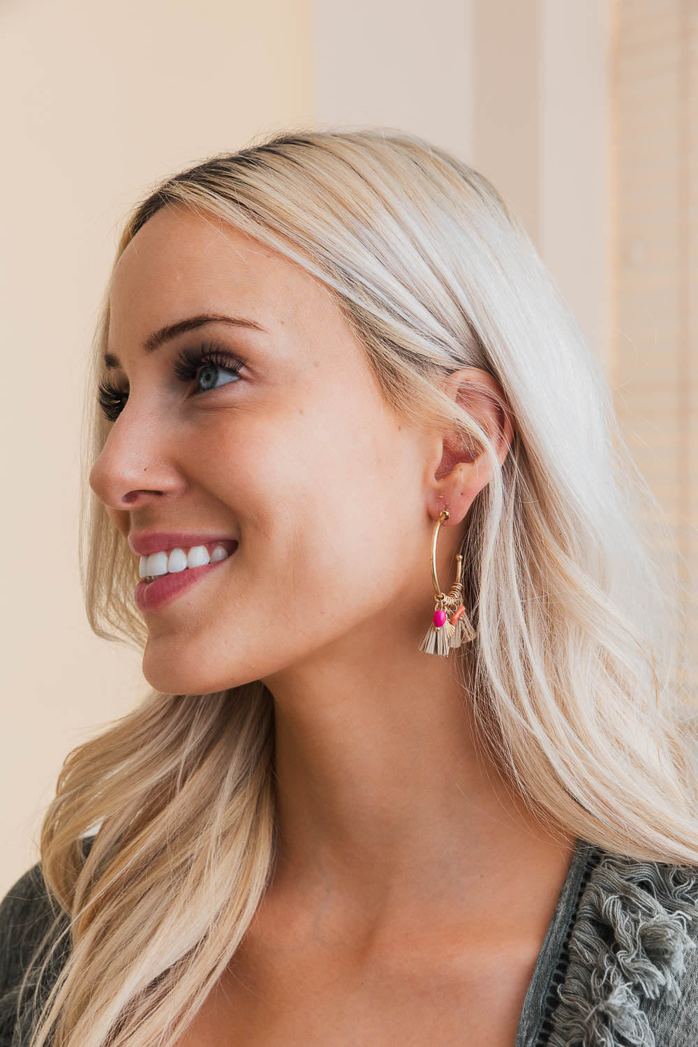 Coastal Chic Raffia and Bead Semi Hoop Earrings-Soul Flow Apparel