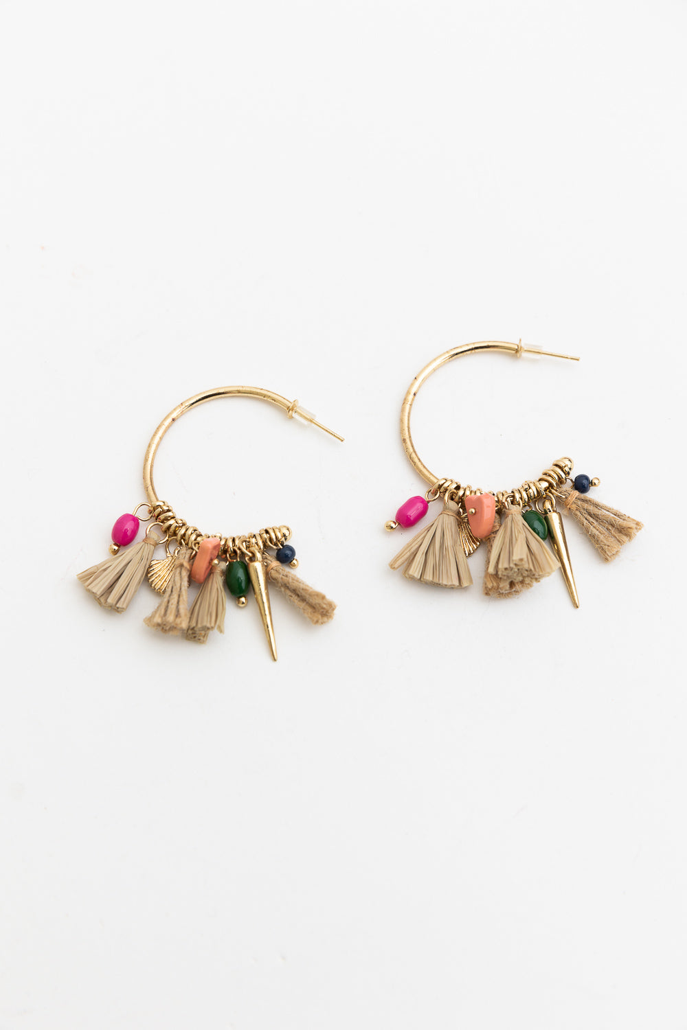 Coastal Chic Raffia and Bead Semi Hoop Earrings-Soul Flow Apparel