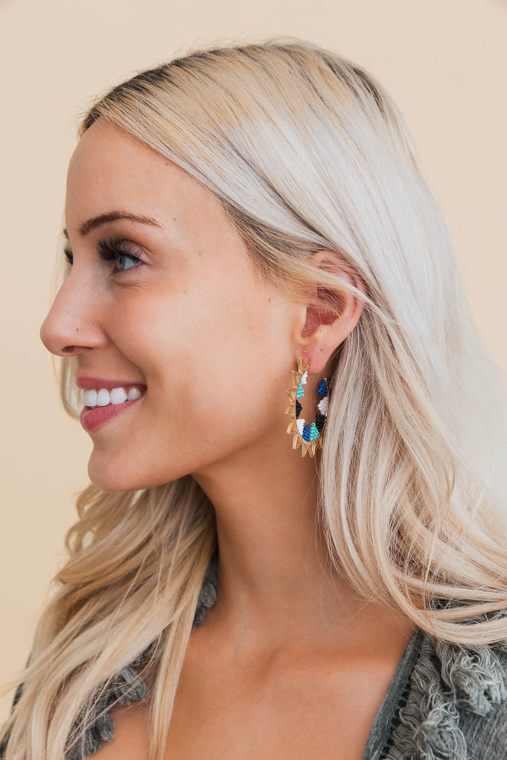 Color Splash Beaded Semi Hoop Earrings-Soul Flow Apparel