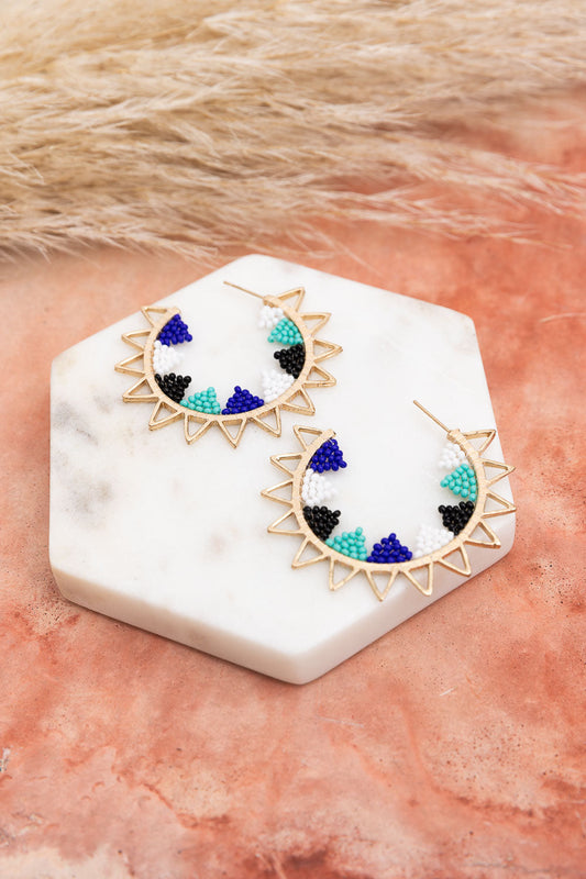 Color Splash Beaded Semi Hoop Earrings-Soul Flow Apparel