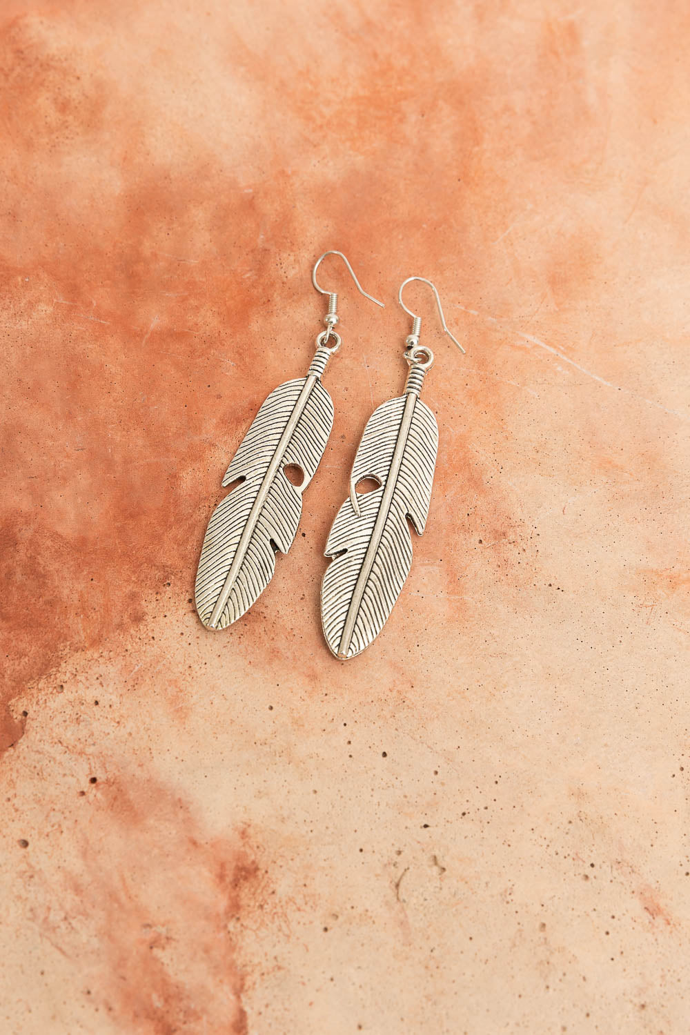 Antique Silver Feather Dangle Earrings-Soul Flow Apparel