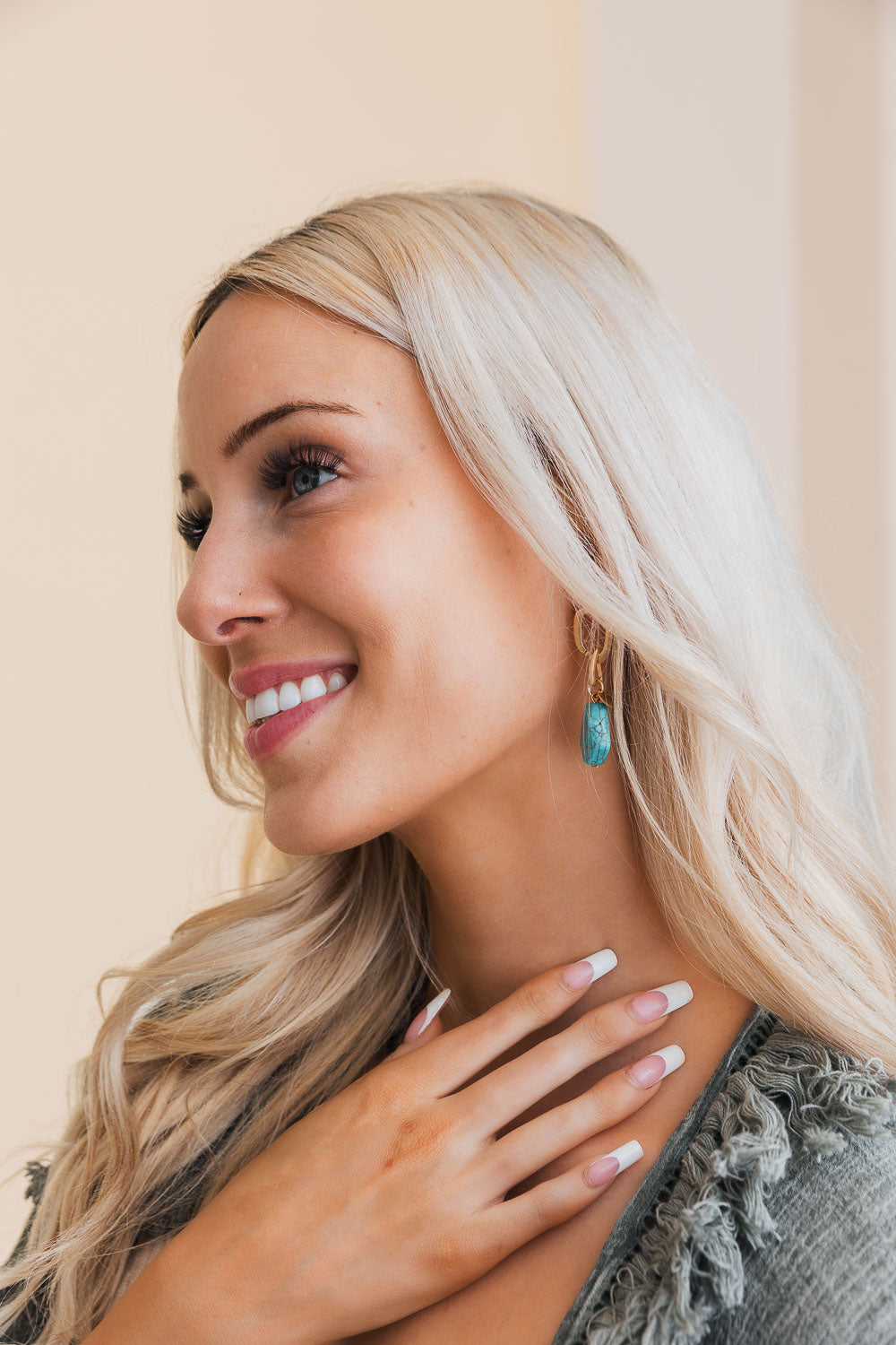 Turquoise Stone Drop Chain Earrings-Soul Flow Apparel