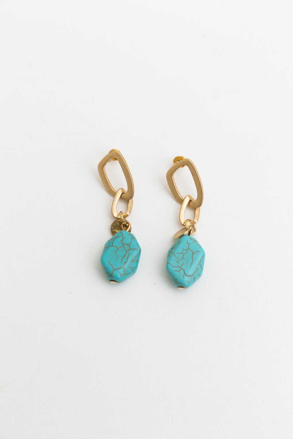 Turquoise Stone Drop Chain Earrings-Soul Flow Apparel