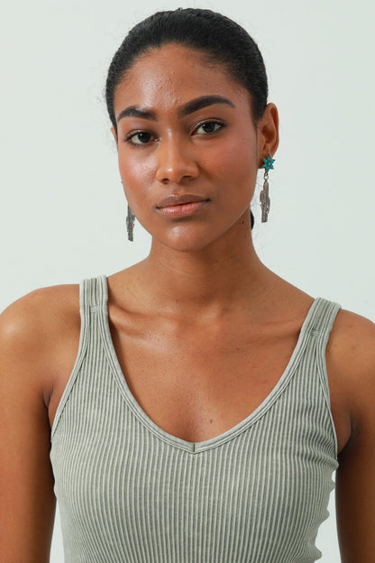 Boho Western Earrings – 💎Turquoise Flower & Openwork Cactus🌵