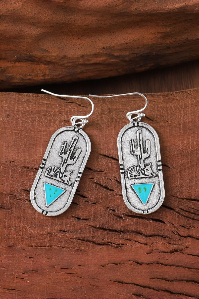 Carved Cactus Earrings – Turquoise Triangle Inlay 🌵 Leto Collection