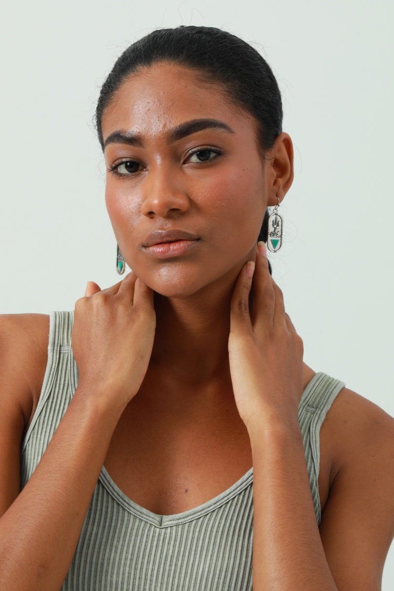 Carved Cactus Earrings – Turquoise Triangle Inlay 🌵 Leto Collection