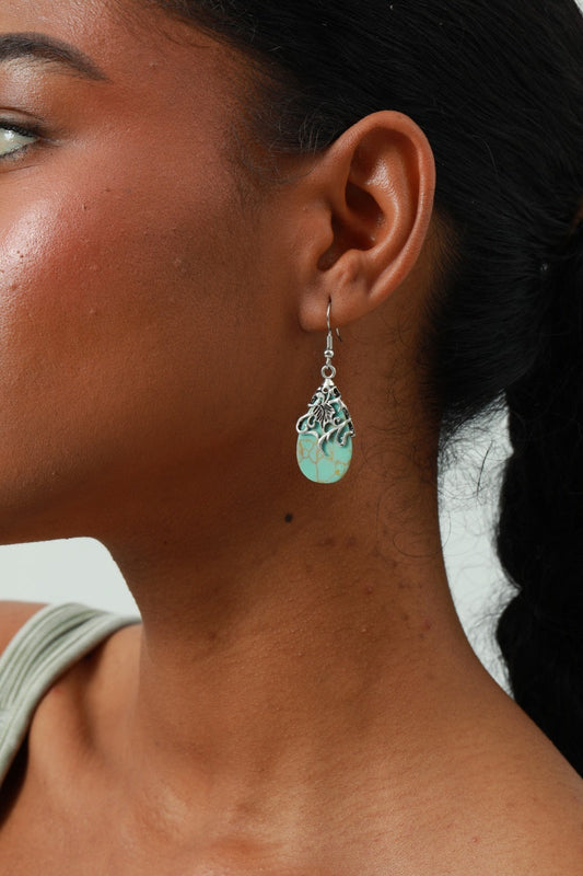 Ethnic Openwork Earrings – Carved Turquoise Inlay💎
