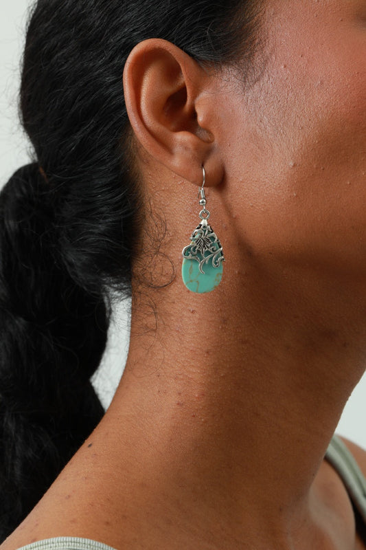 Ethnic Openwork Earrings – Carved Turquoise Inlay💎