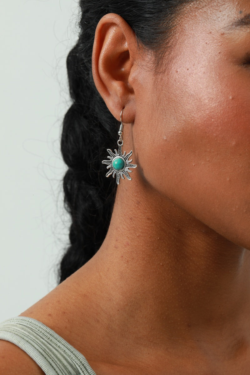 Mini Sun Earrings – Turquoise Inlay Accent🌞