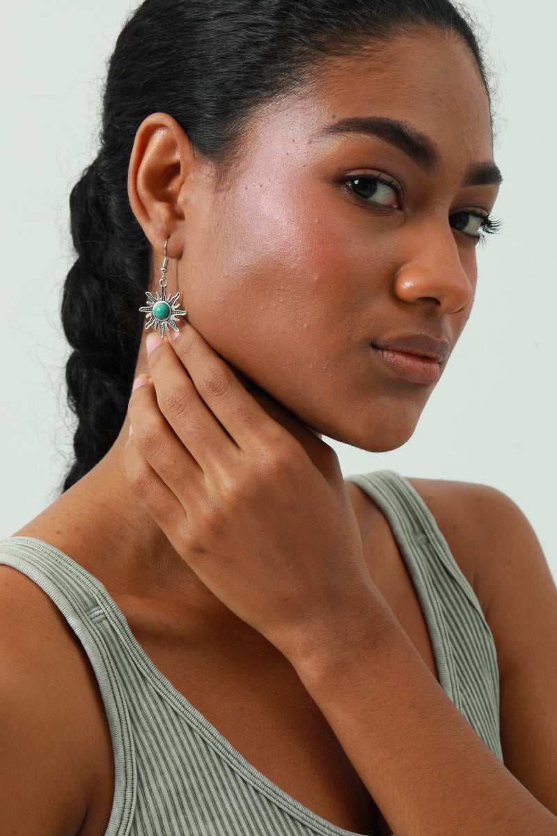 Mini Sun Earrings – Turquoise Inlay Accent🌞