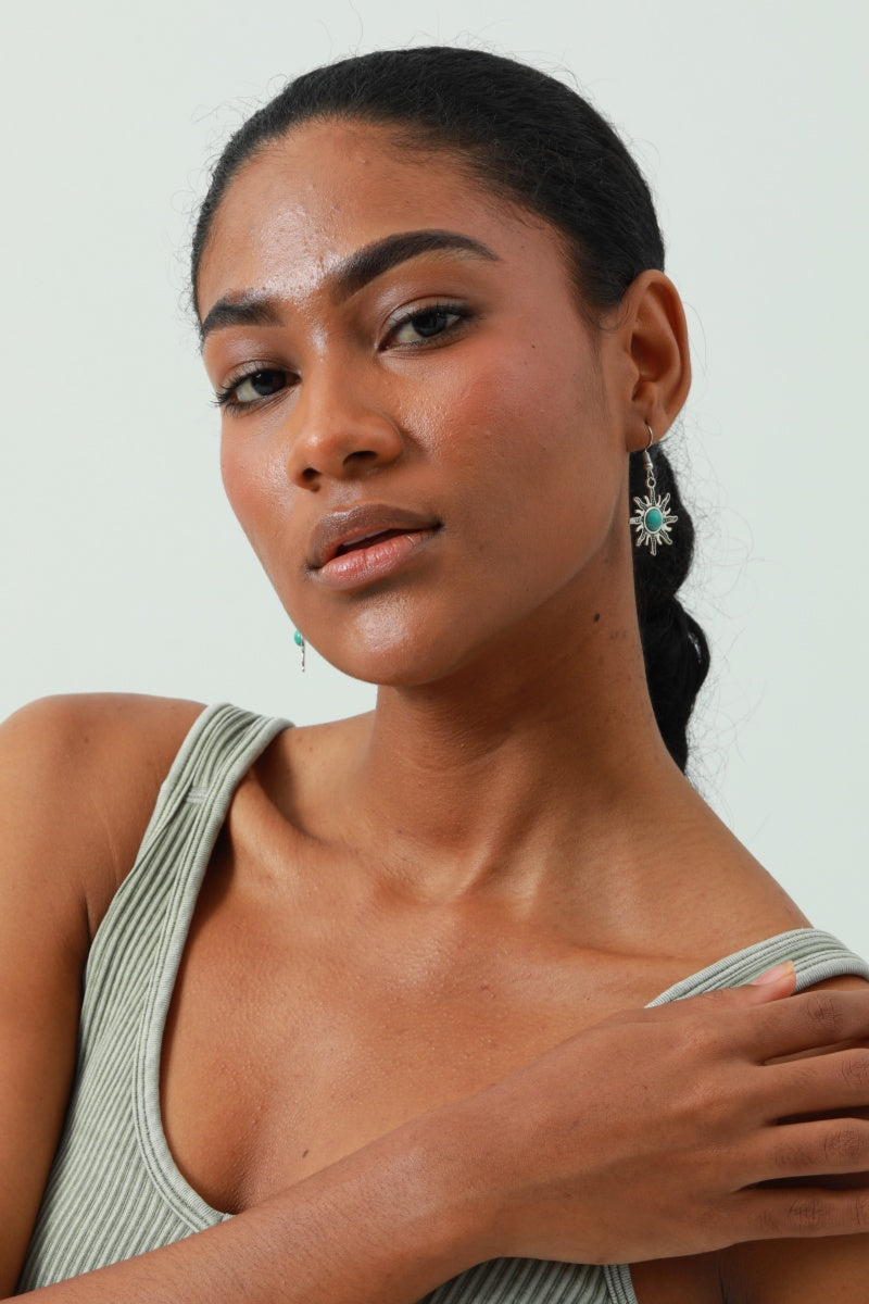 Mini Sun Earrings – Turquoise Inlay Accent🌞