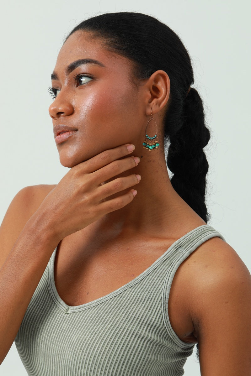 Vintage Boho Earrings – Turquoise & Tassel Details💎 Leto Collection