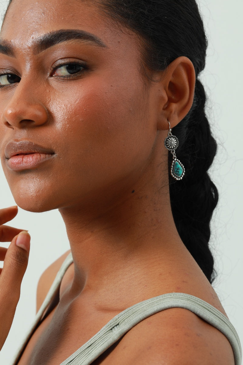 Vintage Floral Earrings – Boho Turquoise Accent💎 Leto Collection