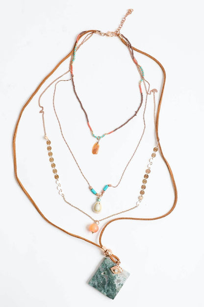 Layered Boho Necklace with Natural Stones and Strings, Boho Chic Jewelry for a Spiritual Look