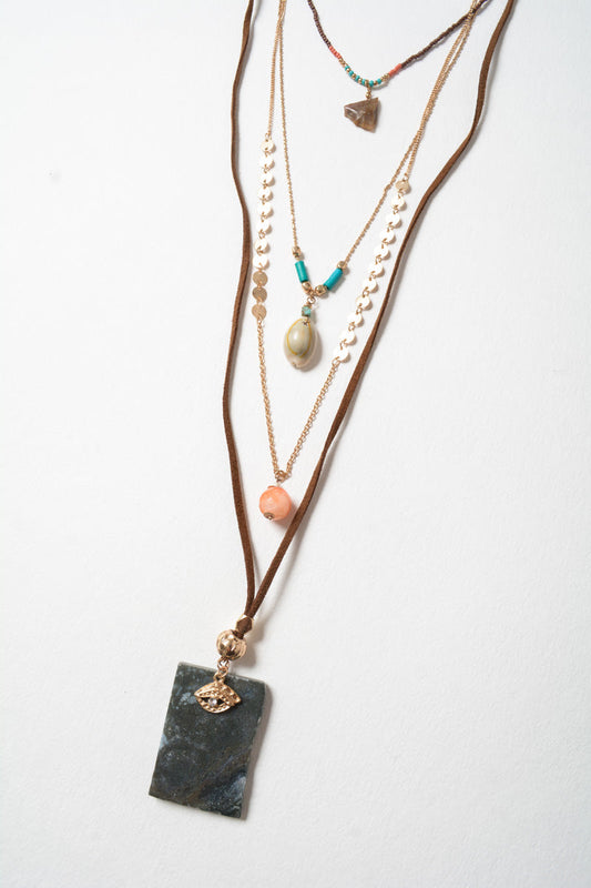 Leto Collection layered Boho Necklace, Boho Chic Jewelry, Spiritual pendant with turquoise beads and stone