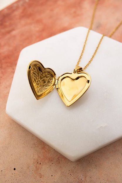 Boho Necklace with an open heart-shaped locket in gold, perfect for Boho Chic Jewelry lovers