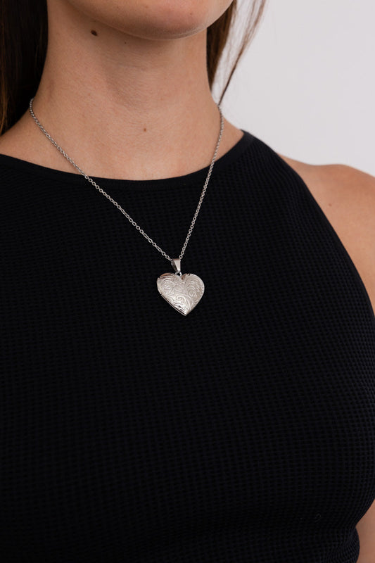 Silver heart locket necklace on chain worn with black top Boho Necklace, Boho Chic Jewelry, Spiritual
