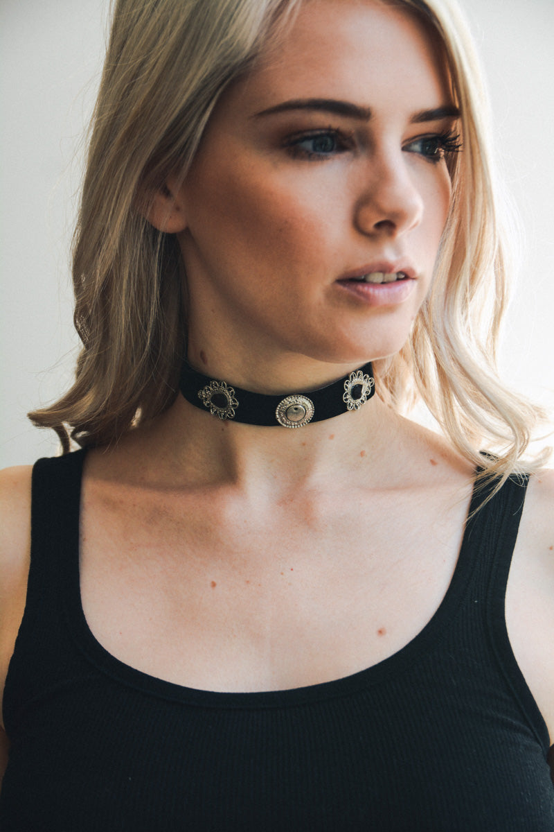 Leto Collection Boho Necklace in Black with Decorative Silver Accents for Boho Chic Jewelry and Spiritual Style