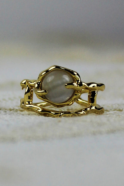 Moonstone & Zirconia Nugget Ring – French Minimalist Jewelry 🌙💎 Leto Collection
