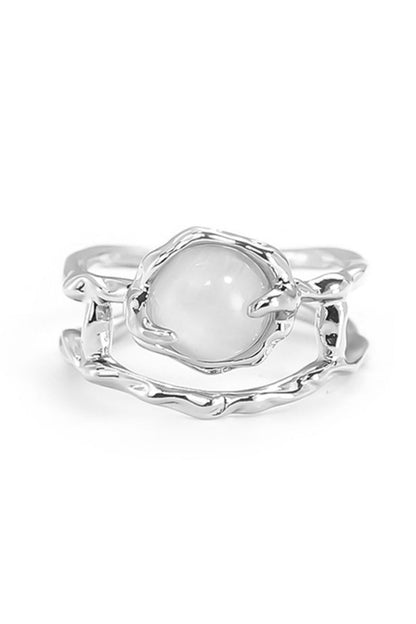 Moonstone & Zirconia Nugget Ring – French Minimalist Jewelry 🌙💎 Leto Collection