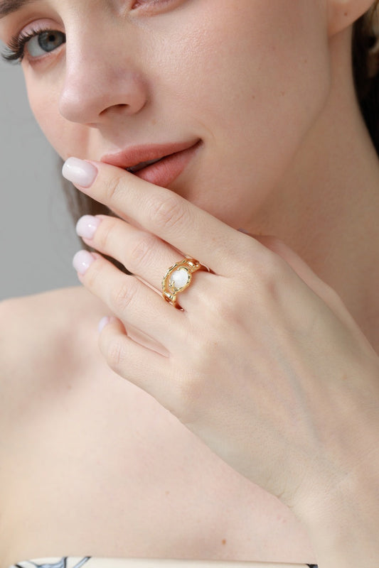 Moonstone & Zirconia Nugget Ring – French Minimalist Jewelry ????????-Soul Flow Apparel