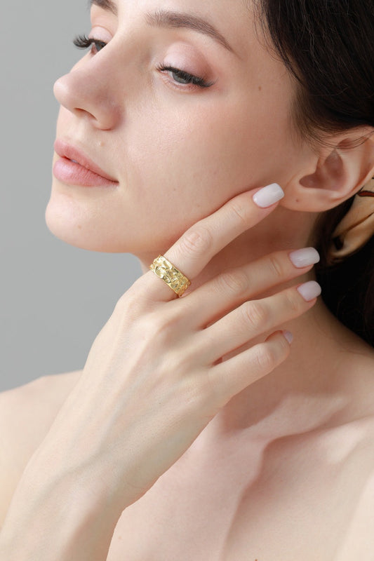 Geometric Nugget Ring – Textured Minimalist Jewelry ???-Soul Flow Apparel