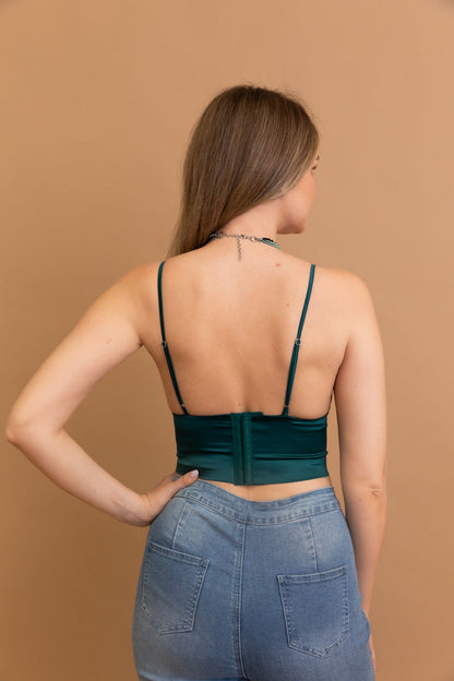Leto Collection Satin Bralette for Women in Green with Adjustable Straps and Sleek Design