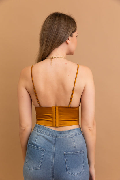 Leto Collection satin bralette for women in mustard with adjustable straps and a fitted silhouette