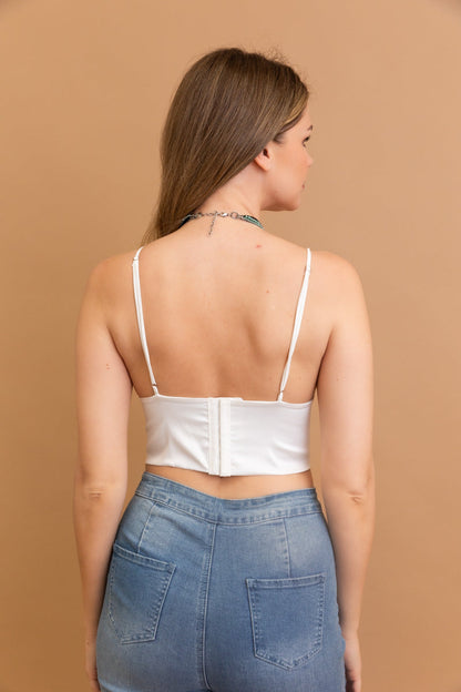 Back view of a Leto Collection satin bralette for women with adjustable straps and a sleek design