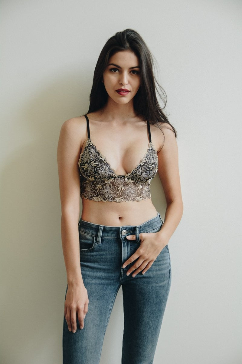 Floral Stitch Mesh Bralette-Soul Flow Apparel