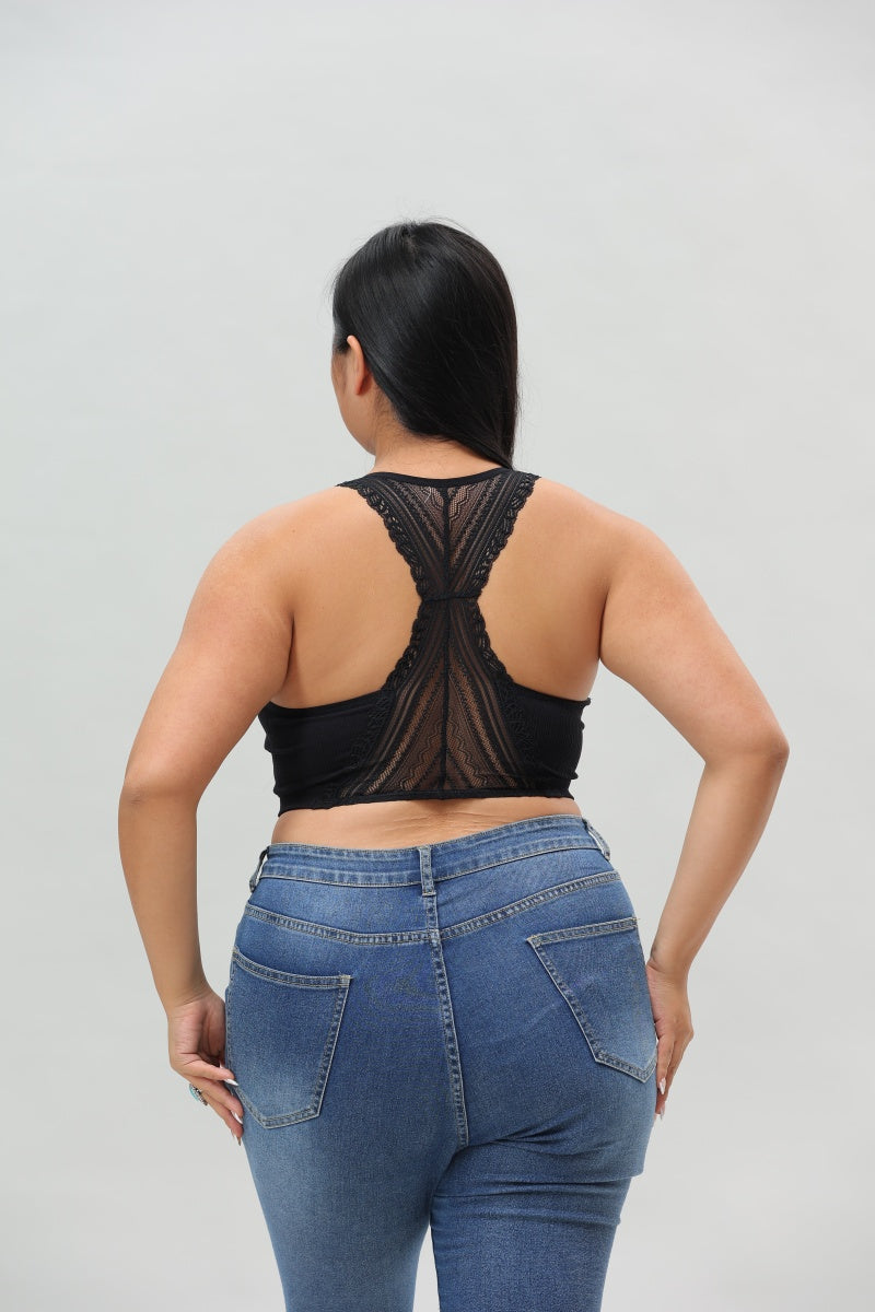 Plus Size Seamless Front Lace Racerback Bralette – Soft Stretch Fit-Soul Flow Apparel