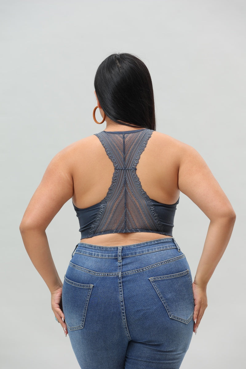 Plus Size Seamless Front Lace Racerback Bralette – Soft Stretch Fit-Soul Flow Apparel
