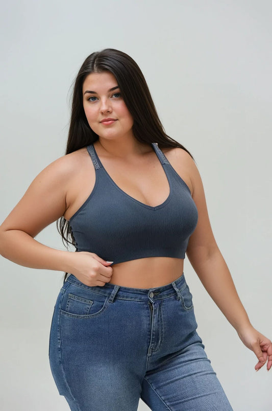 Plus Size Seamless Front Lace Racerback Bralette – Soft Stretch Fit-Soul Flow Apparel