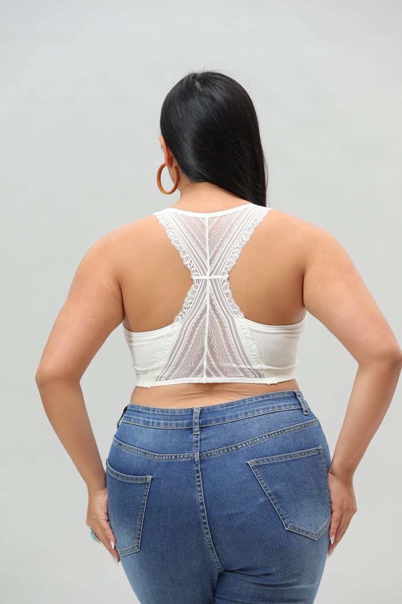Plus Size Seamless Front Lace Racerback Bralette – Soft Stretch Fit-Soul Flow Apparel