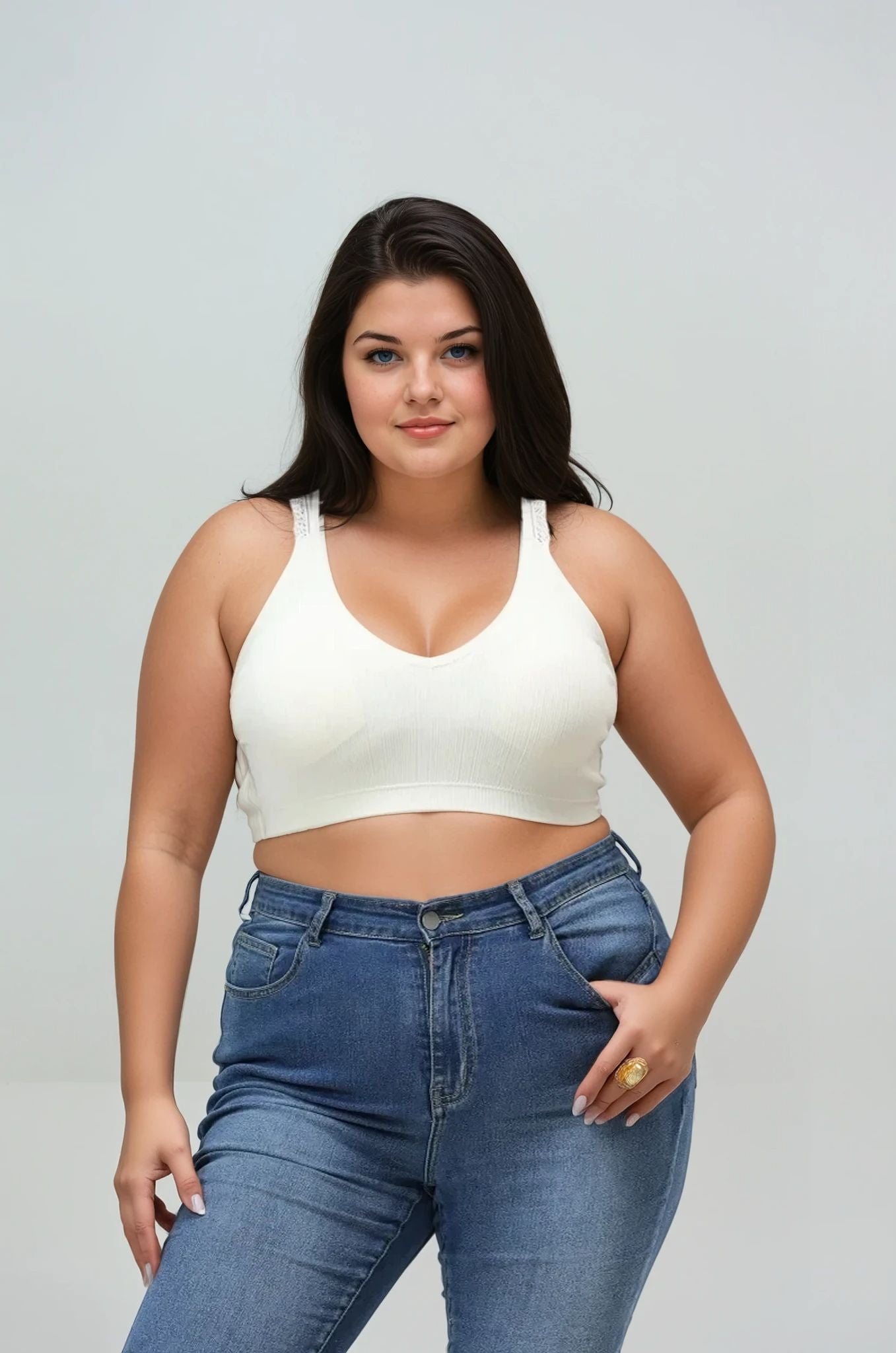 Plus Size Seamless Front Lace Racerback Bralette – Soft Stretch Fit-Soul Flow Apparel