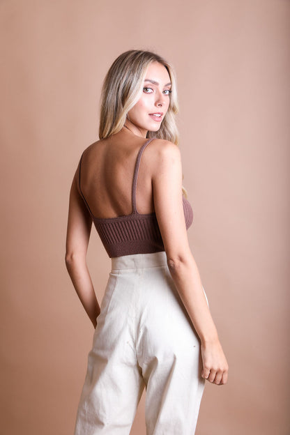 Leto Collection Rib Knit Lounge Brami in Brown for Comfortable and Stylish Everyday Wear