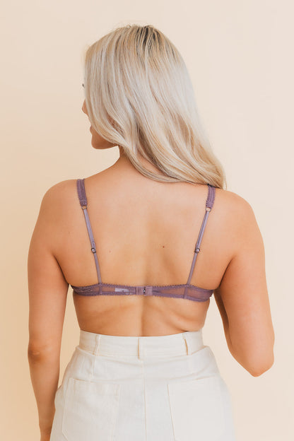 Back view of a Leto Collection boho mesh bralette with adjustable straps and soft fabric