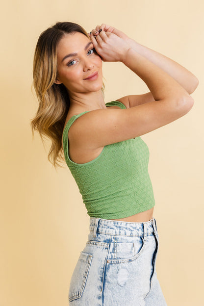 Textured brami top for women in green, perfect for casual layered outfits and everyday wear