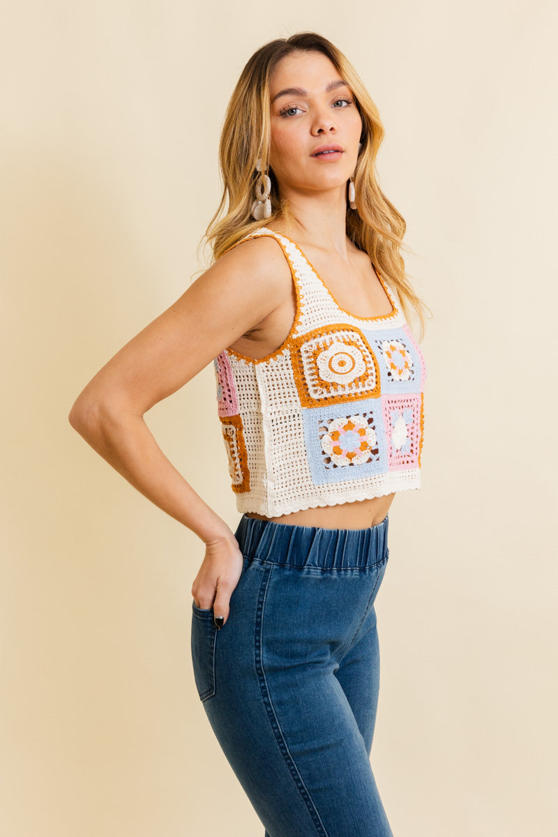 Vintage Bloom Crochet Crop Top-Soul Flow Apparel