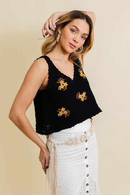 Serene Blooms Crochet Style Top Leto Collection