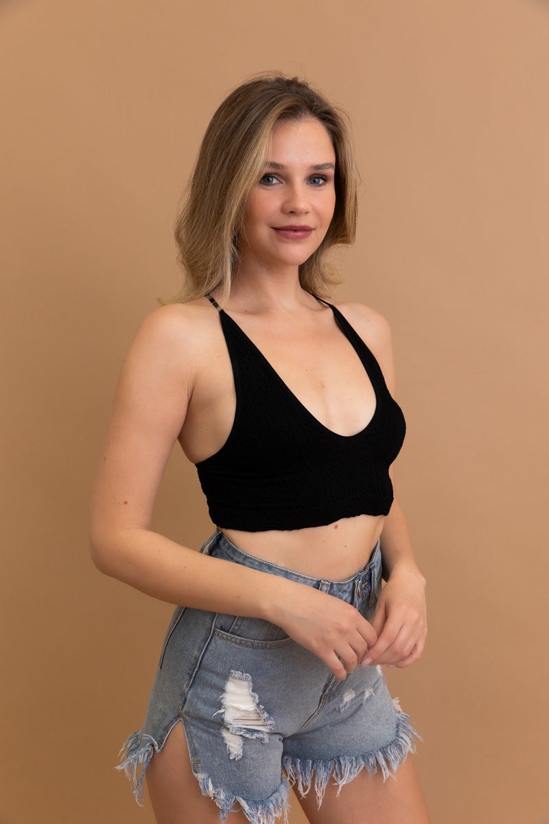 Floral Jacquard Scoop Neck Bralette????-Soul Flow Apparel