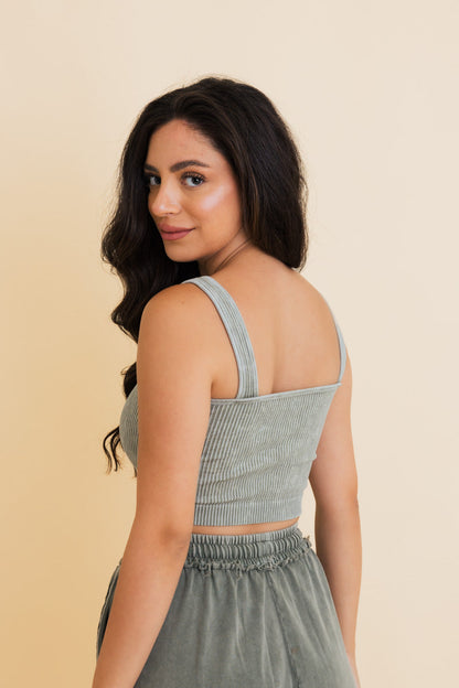 Leto Collection ribbed bralette for women in sage green with a stylish design and comfortable fit