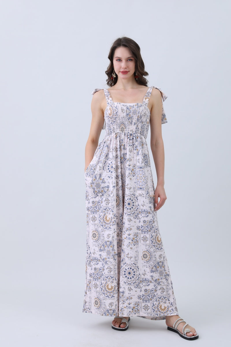 Women’s Floral Print Jumpsuit – Elasticized Bust & Dreamy Wide-Leg Cut-Soul Flow Apparel