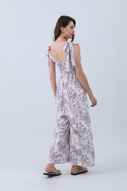 Women’s Floral Print Jumpsuit – Elasticized Bust & Dreamy Wide-Leg Cut Leto Collection